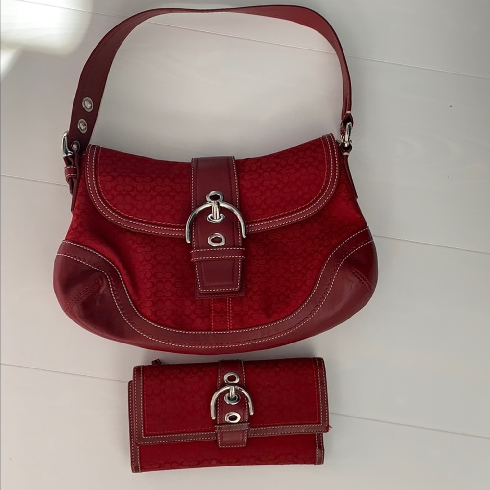 Red coach purse with matching wallet.